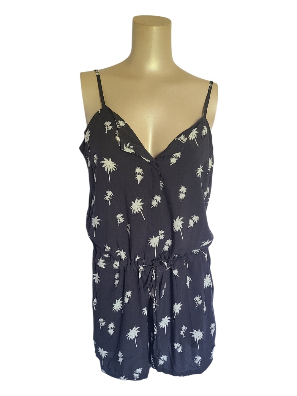 Levi's Cerritos Palm Tree Romper Size M Black Viscose Summer Vacation V-Neck